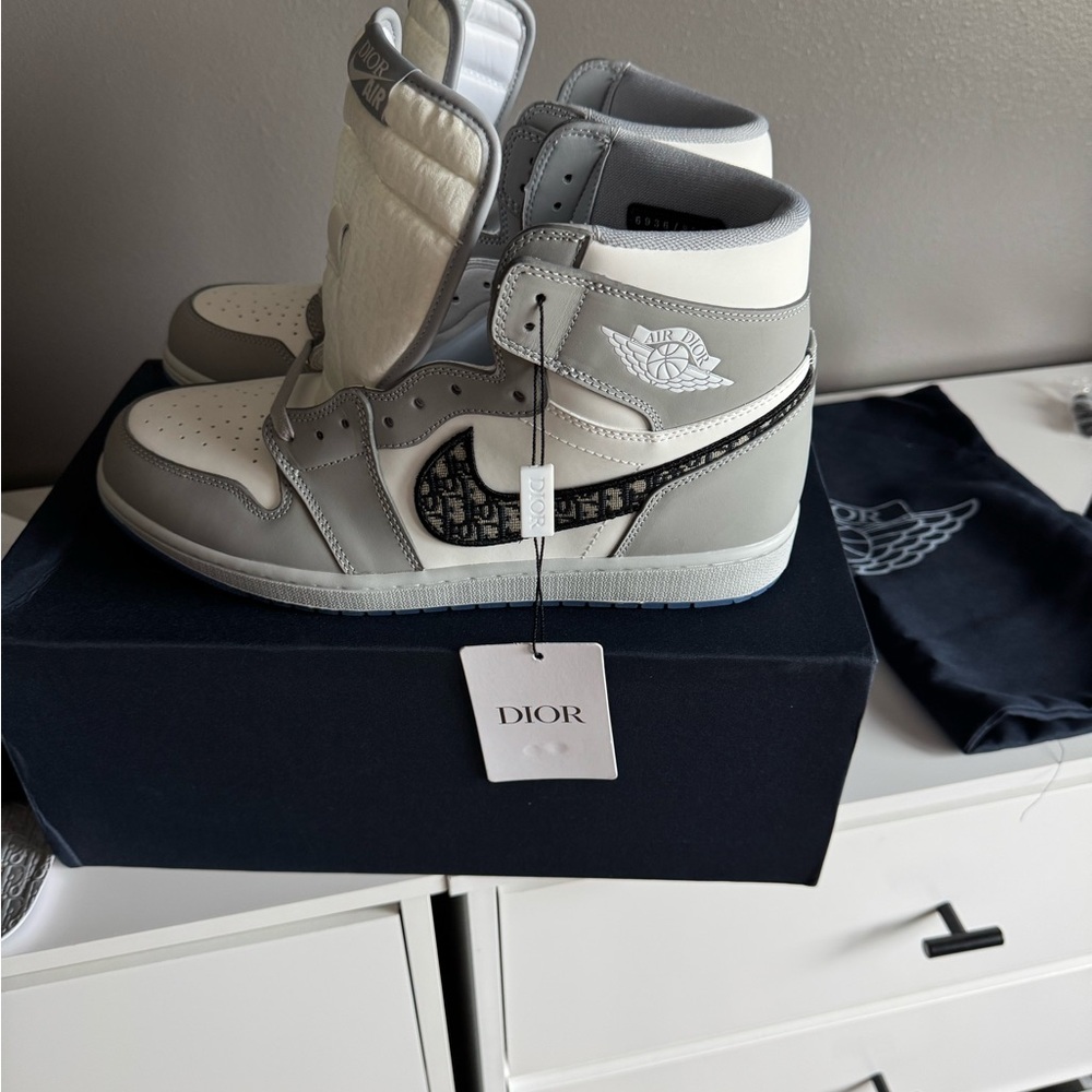 Dior High-Top Sneakers in Gray and Cream
